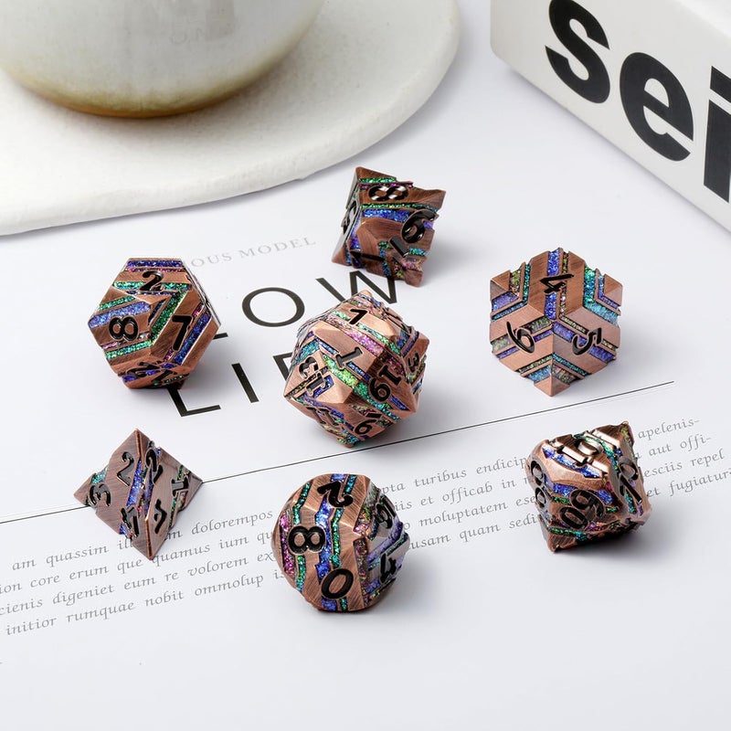 DNDND Stripe Metal Dice, Metallic Glitter Stripes DND Dice with Gift Metal Box for Dungeons and Dragons Tabletop Game (Colorful Stripes) - Image 3